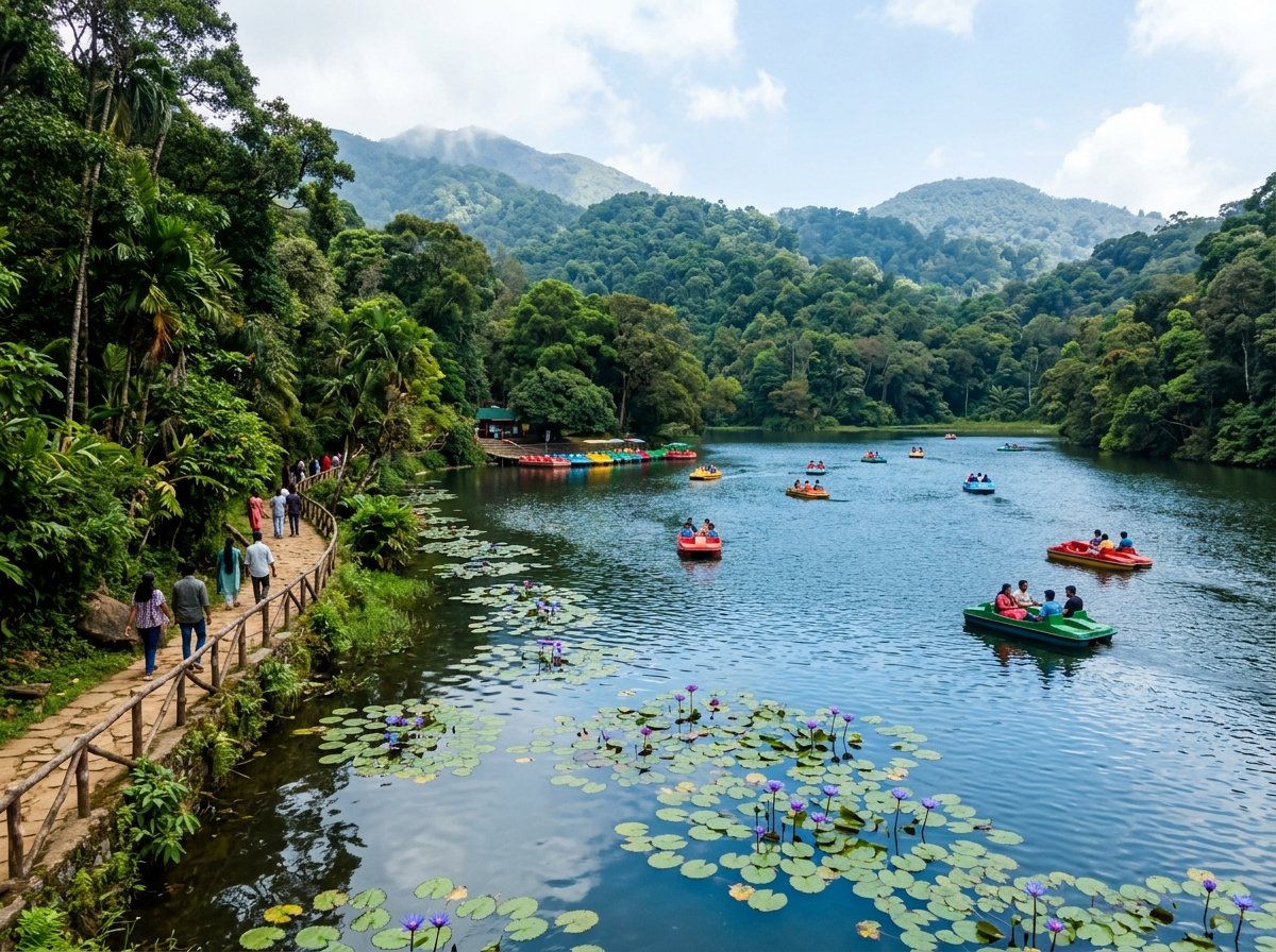Pookode natural freshwater lake pedal boating and water lilies Wayanad