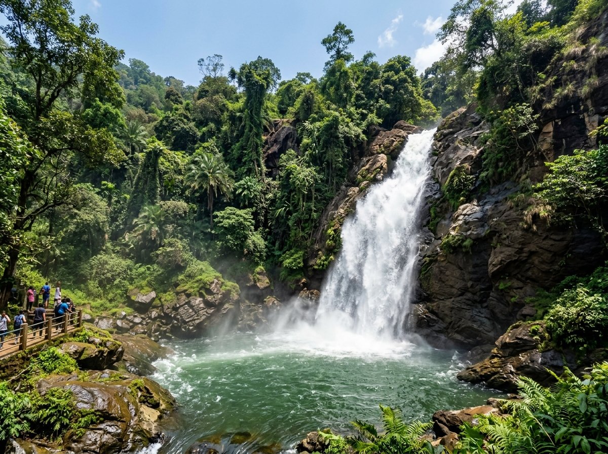Roaring three-tiered waterfall at Soochipara Sentinel Rock